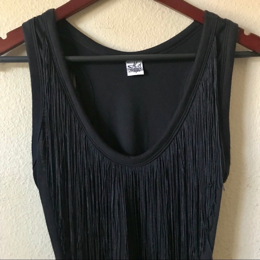 HOT SAUCE STYLE Black Fringe Top